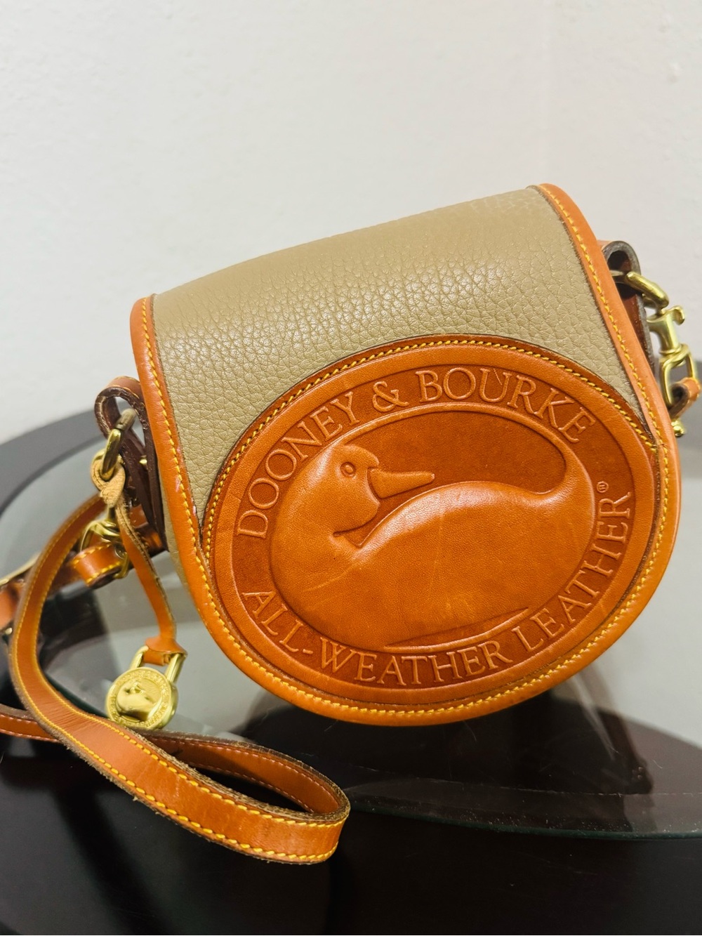 Dooney & Bourke Tan and Saddle Leather Crossbody with Caramel Trim